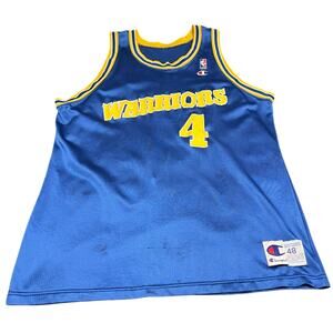 Champion Warriors Jersey Size 48 Chris Webber #4 Blue Yellow Vintage 90s